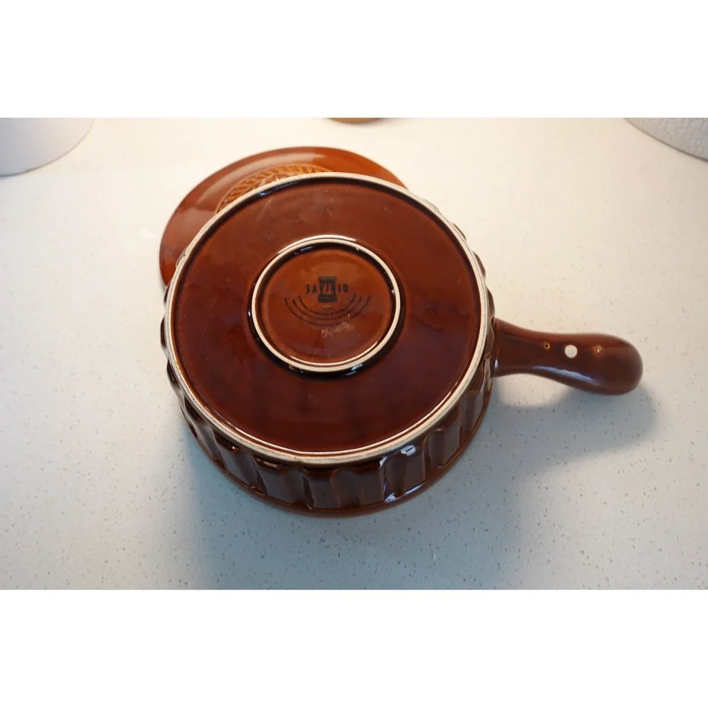 Savinio Brown & Green Glazed Ceramic Baker Pan Casserole Dish with Lid Oven Safe